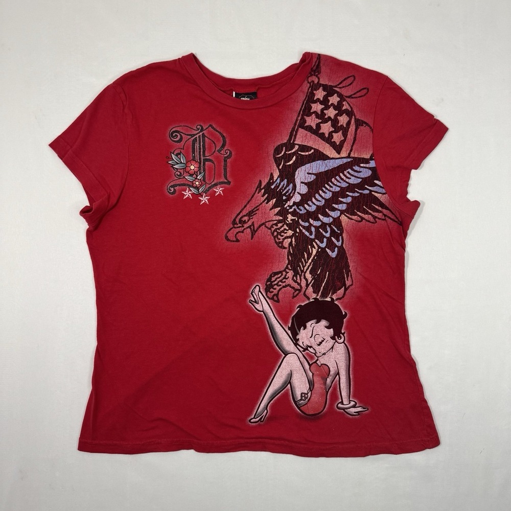 Vintage Betty Boop Junior Shirt XXL Red Y2K Grunge Eagle Skater Logo